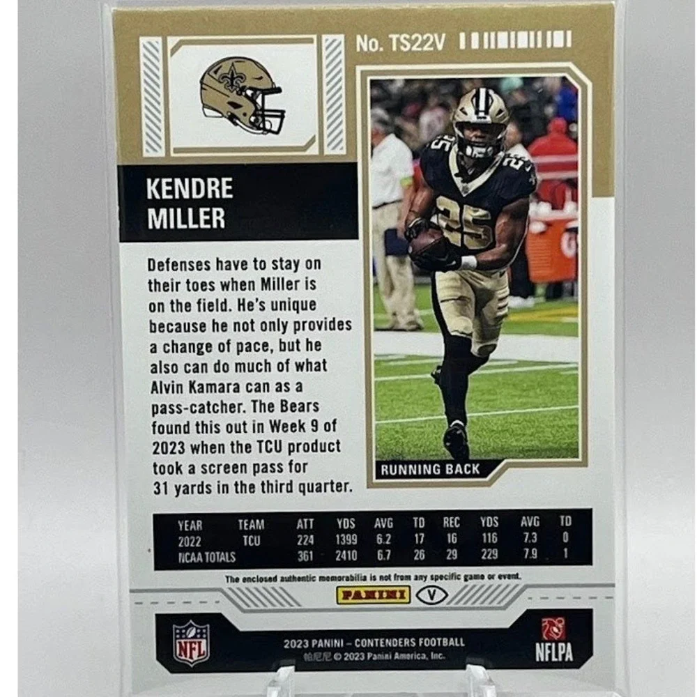 Kendre Miller Rookie Ticket Swatch Variation 2023 Panini TS22 New Orleans Saints
